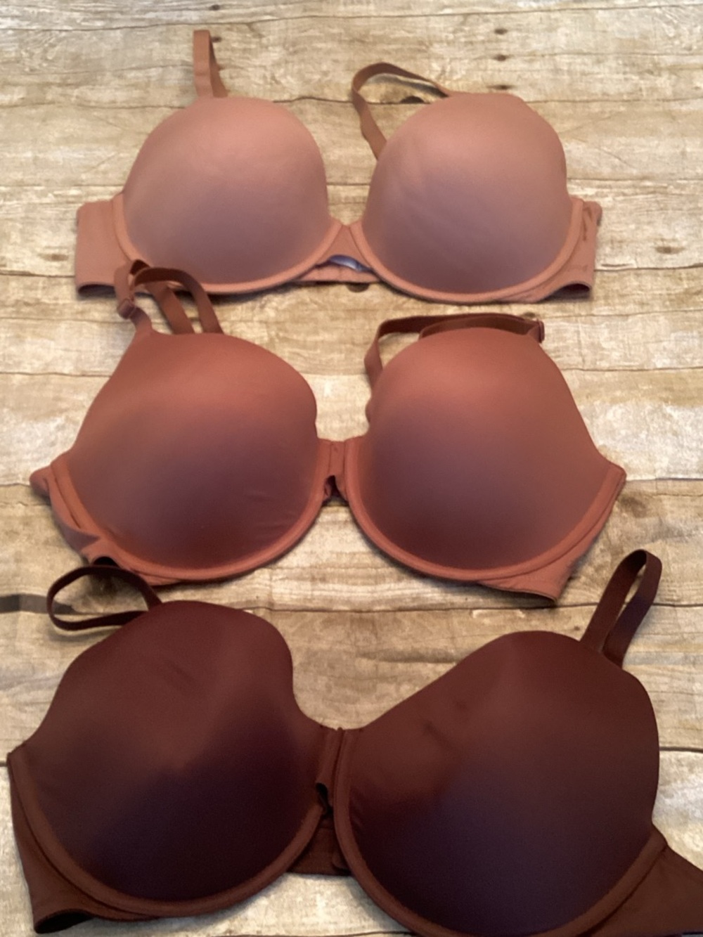Victoria’s Secret pink bra Smooth Molded Bras in Nude, Rose, and Chocolate.